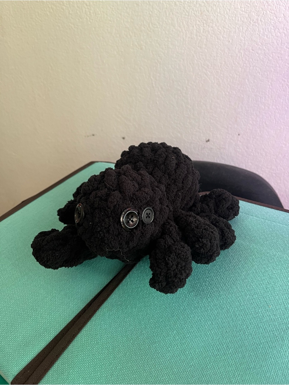 Handmade Black Crochet Plush Spider with Button Eyes